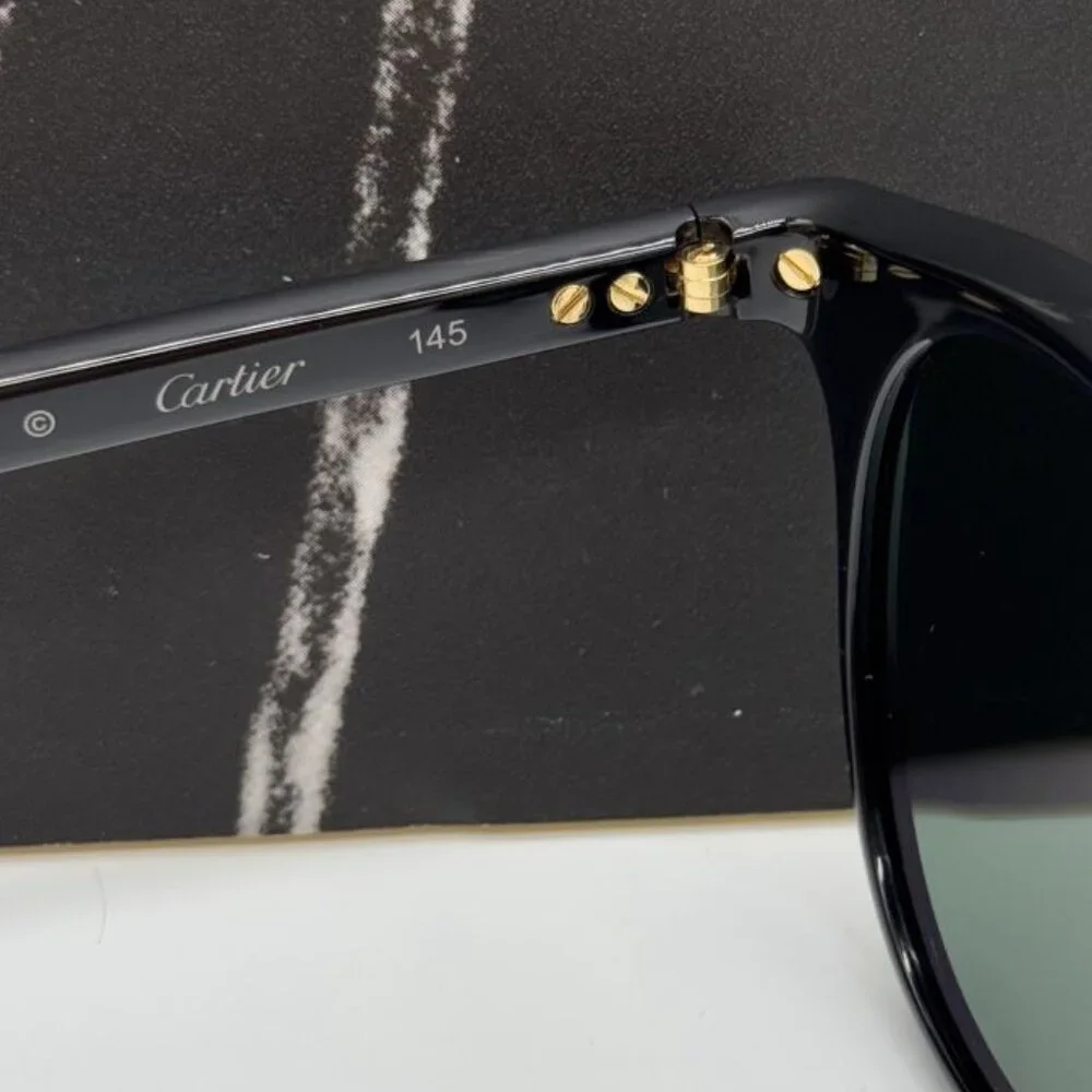 NEW CARTIER SUNGLASSES, ROUND BLACK GREEN EYEWEAR CARTIER CT0010S 004
